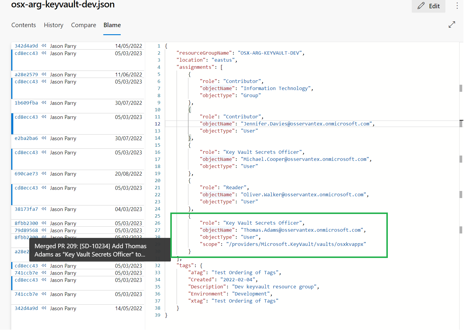 Audit RBAC using Git blame